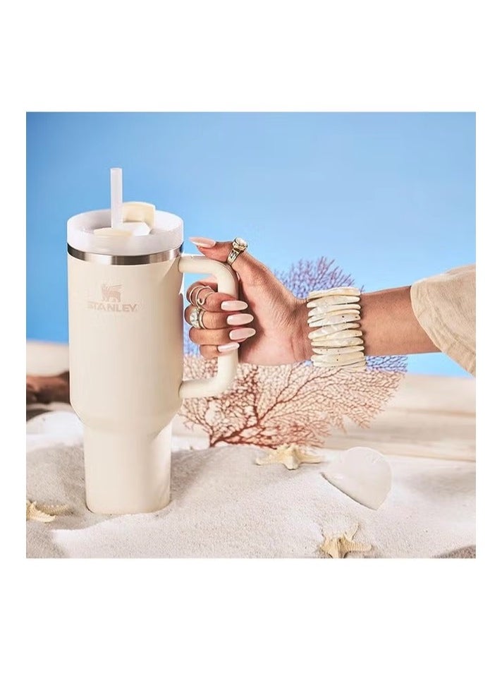 Stanley - Stanley Quencher H2.0 FlowState Stainless Steel Vacuum Insulated Tumbler with Lid and Straw for Water, Iced Tea or Coffee Smoothie & More - Cream, 40 oz Water Bottle - Image 1