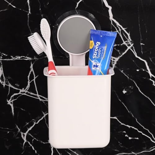 HYLOL Plastic Drill-Free Removable Wall Mounted Toothbrush Holder with Strong Self Adhesive Hook Sticker, Toothpaste Holder, Holder for Shaver, Razor & Make Up Brushes Kitchen & Dinning (1), White - Image 1