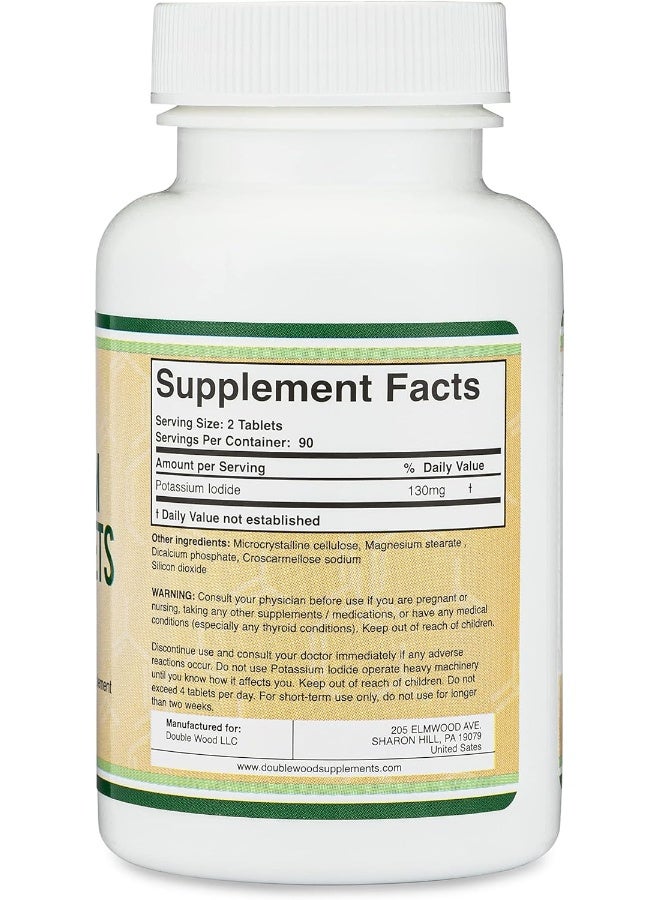 Double Wood Supplements  Radiation Tablets 130mg (Yoduro de Potasio Pastillas) 180 Anti Radiation Pills (KI Tablets) Nuclear Protection (Tabletas de Radiación) - Image 3