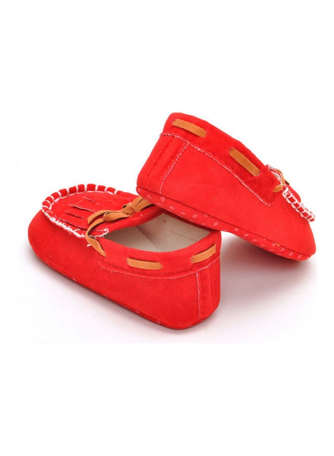 Loquat Tassel Bow No Tie Comfortable Flat Shoe Red - Image 1