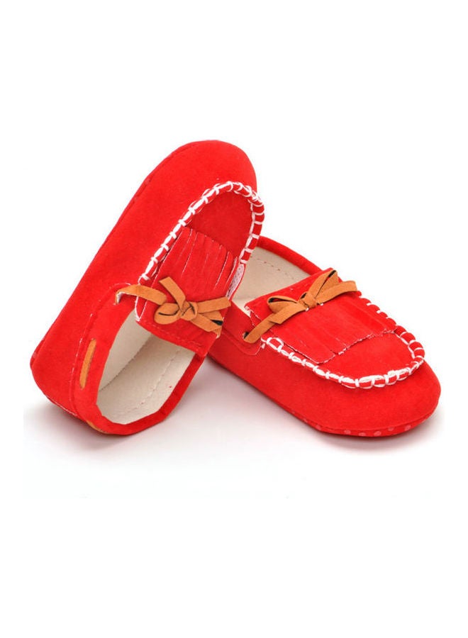 Loquat Tassel Bow No Tie Comfortable Flat Shoe Red - Image 2