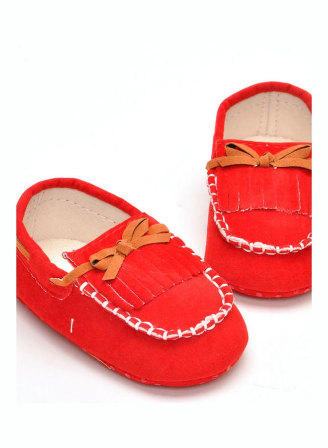Loquat Tassel Bow No Tie Comfortable Flat Shoe Red - Image 4