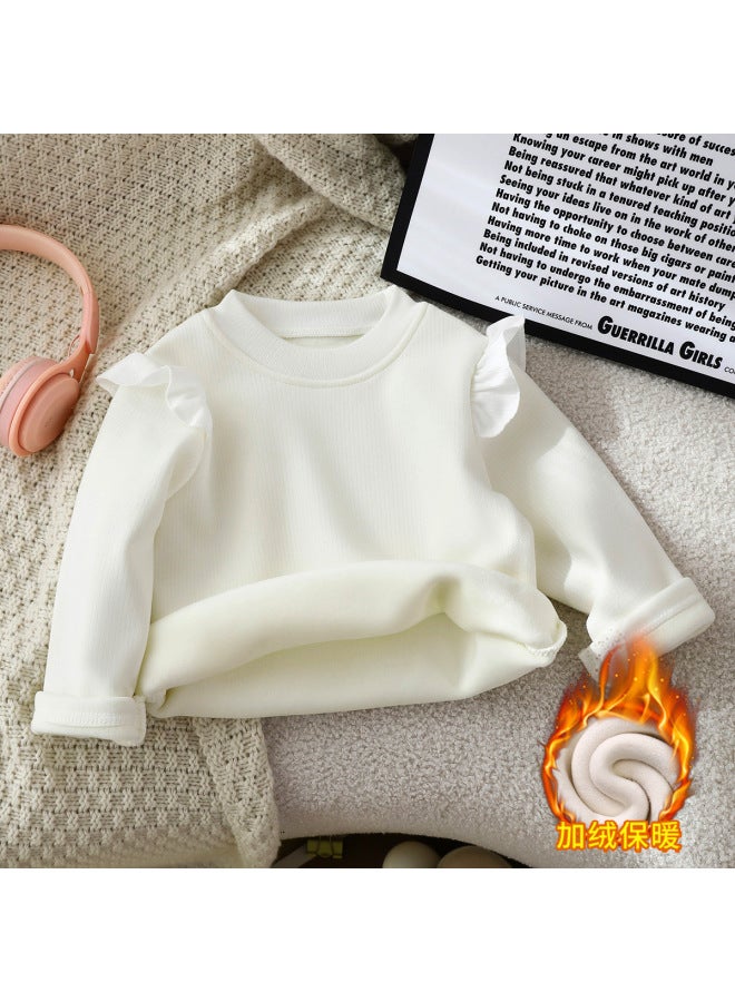 Girls' Base Layer Shirt, New Winter Style, Baby Fleece-lined Thickened Long-sleeve T-shirt, Children's Warm Winter Clothing, Children's Clothing