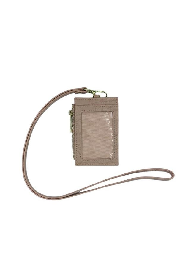 Generic - High-quality leather LIGHT-BEIGE Card Holder, 2 Sided One side for an ID Card and one side can fit up to 3 Business Cards, Slim and Compact Crocodile Skin Pattern Card Holder With Zipper Pocket Design - Image 1