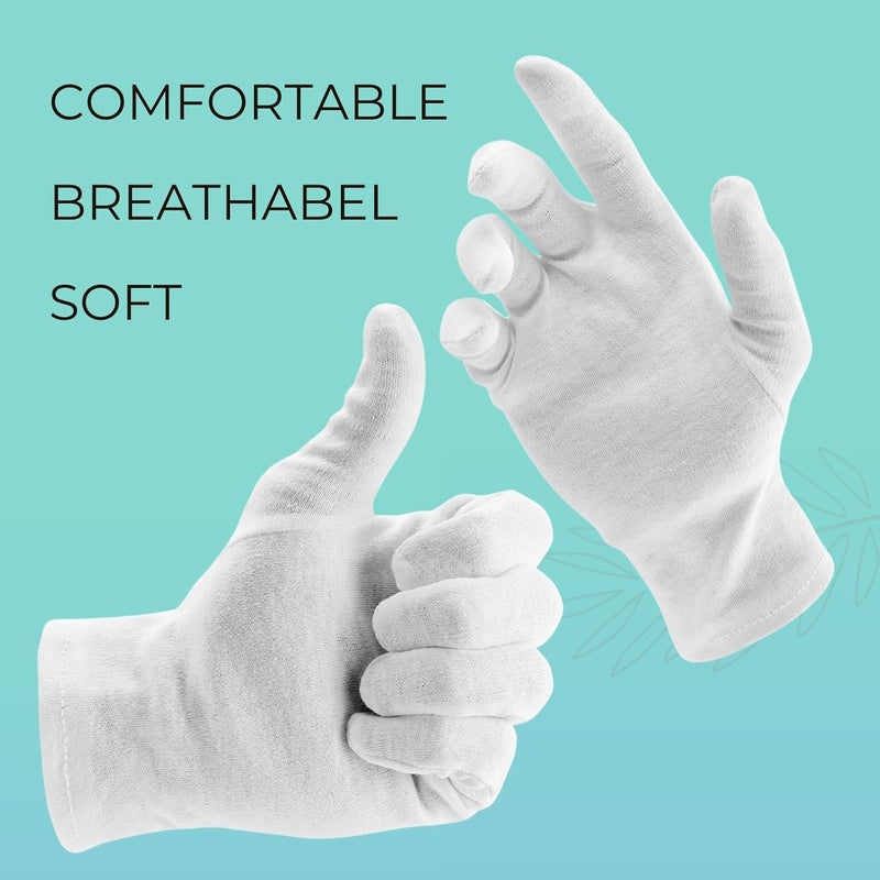 ANSMIO 2 Pairs Cotton Gloves, White Gloves for Dry Hands, Cotton Gloves for Sleeping, Moisturizing Night Gloves, White Gloves 100% Cotton, Size M (2 Pairs) - Image 2