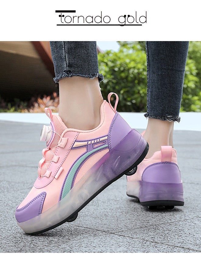 Kids Roller Skates Fashion Four Wheel Sports Shoes Convenient Rotary Buckle Roller Skates Outdoor Casual Cool