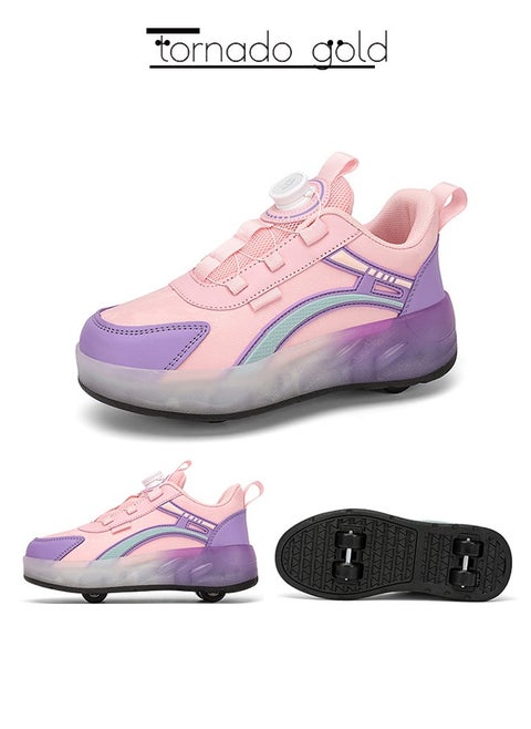 Kids Roller Skates Fashion Four Wheel Sports Shoes Convenient Rotary Buckle Roller Skates Outdoor Casual Cool