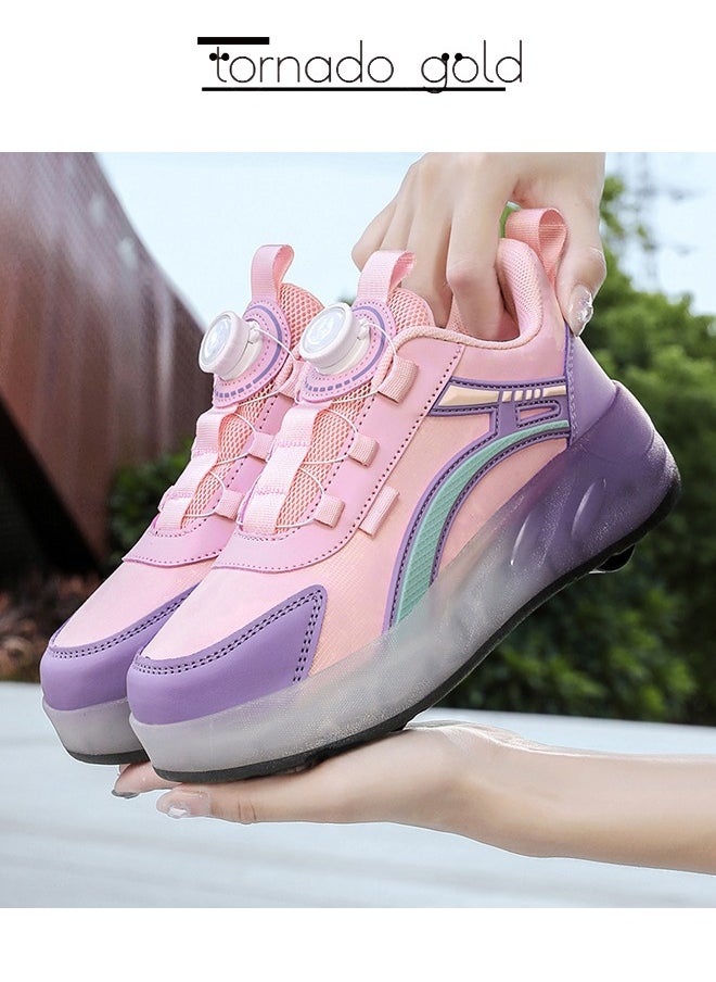Kids Roller Skates Fashion Four Wheel Sports Shoes Convenient Rotary Buckle Roller Skates Outdoor Casual Cool
