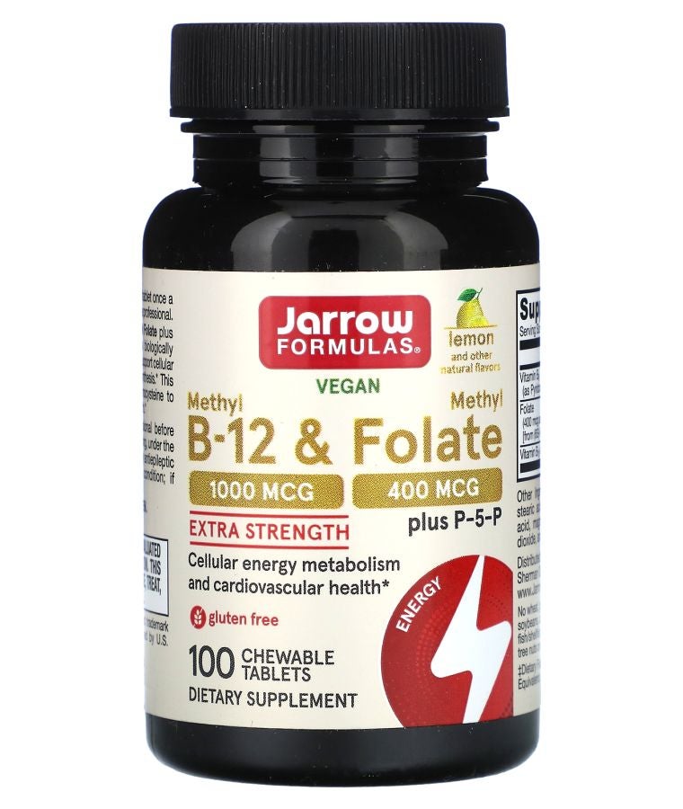 jarrow formulas Vegan Methyl B-12 & Methyl Folate Lemon 100 Chewable Tablets