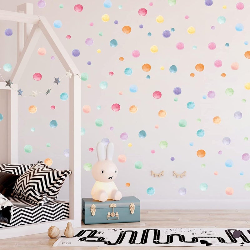 Kasubeso 123 Pcs Watercolor Polka Dots Wall Stickers, Colorful Round Wall Decal, Peel and Stick Rainbow Wall Stickers, Multicolor Circle Window Clings Decoration for Nursery Kids Bedroom Classroom Wall Decor - Image 4