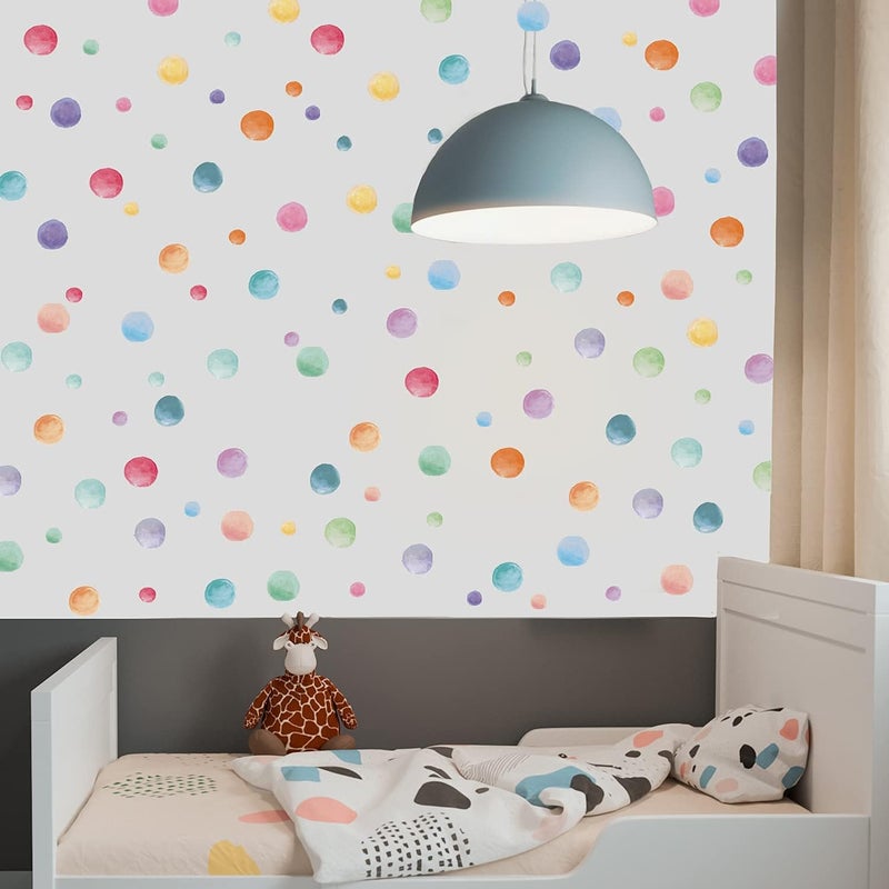Kasubeso 123 Pcs Watercolor Polka Dots Wall Stickers, Colorful Round Wall Decal, Peel and Stick Rainbow Wall Stickers, Multicolor Circle Window Clings Decoration for Nursery Kids Bedroom Classroom Wall Decor - Image 3