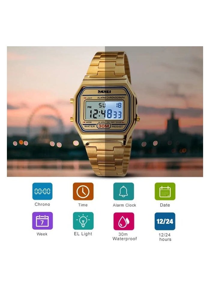 SKMEI SKMEI 1123 Men LED Digital Watch Fashion Casual Sport Watches Stainless Steel Relojes Masculino Waterproof Wristwatches  - Image 2