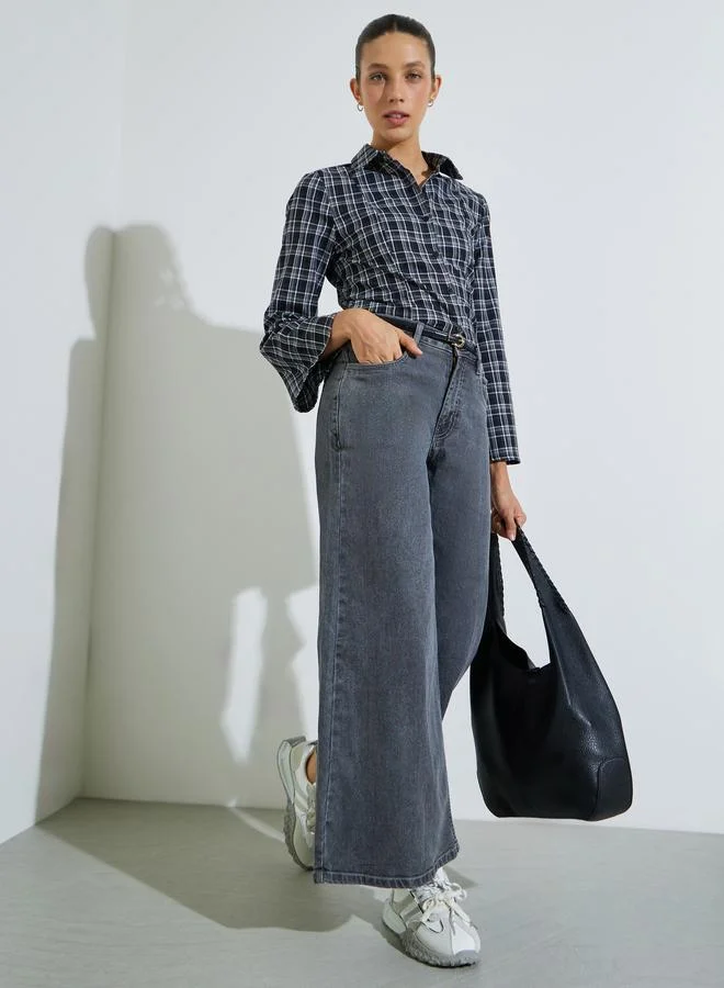 ستايلي Grey Mid-Rise Flared Leg Jeans