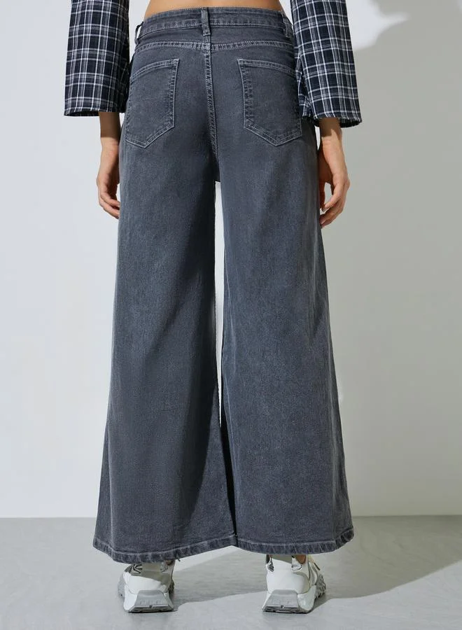 Styli  Grey Mid-Rise Flared Leg Jeans for Women | Best Price UAE