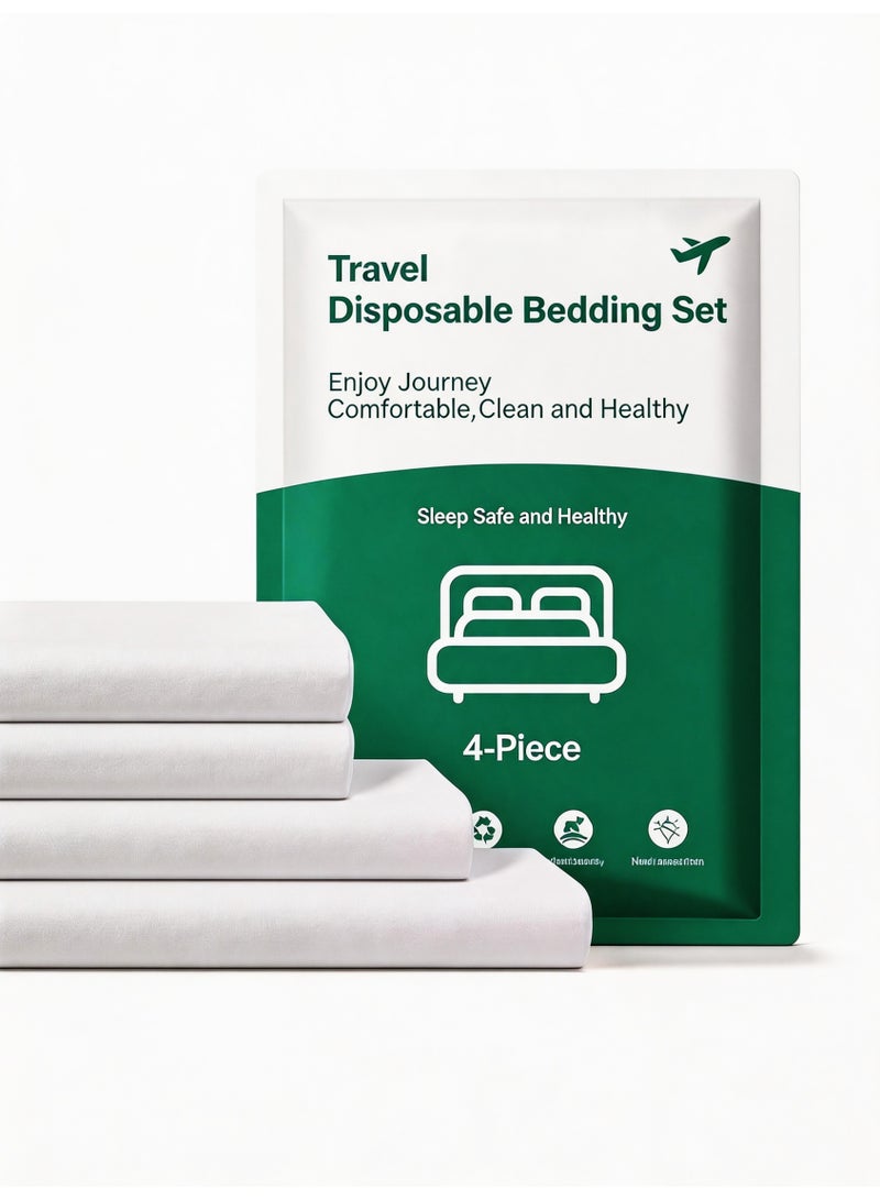 (2 Packs)Disposable Bed Sheets for Hotel - Set of 4 - Including 1 Bed Sheet, 1 Quilt Cover and 2 Pillowcases for Travel - Portable Travel Bedspread Non-Woven Bed Cover Kit for Camping Business Trip Spa - Image 1