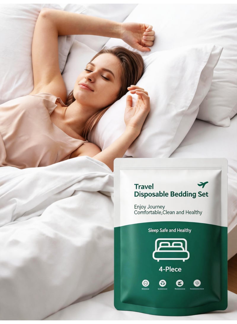 (2 Packs)Disposable Bed Sheets for Hotel - Set of 4 - Including 1 Bed Sheet, 1 Quilt Cover and 2 Pillowcases for Travel - Portable Travel Bedspread Non-Woven Bed Cover Kit for Camping Business Trip Spa - Image 2