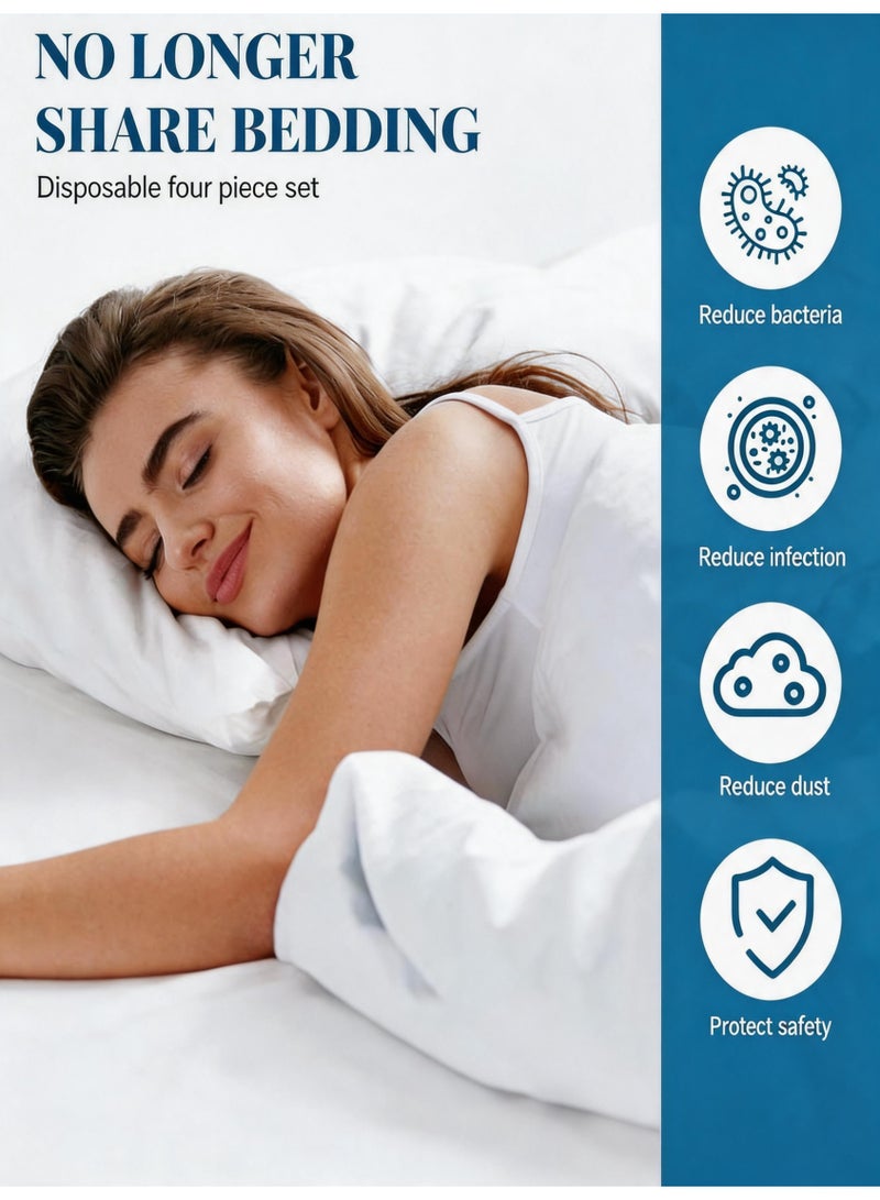 (2 Packs)Disposable Bed Sheets for Hotel - Set of 4 - Including 1 Bed Sheet, 1 Quilt Cover and 2 Pillowcases for Travel - Portable Travel Bedspread Non-Woven Bed Cover Kit for Camping Business Trip Spa - Image 5