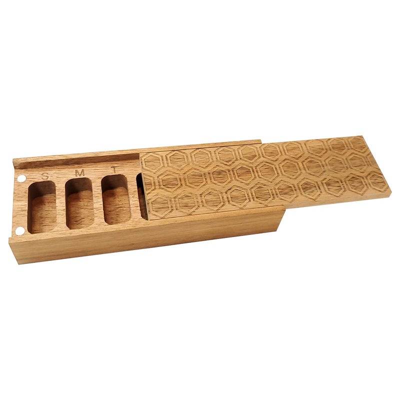 Natural Acacia Wood 7 Day Weekly Pill Box Pill Organizer for Vitamins Daily Supplements Pill Container