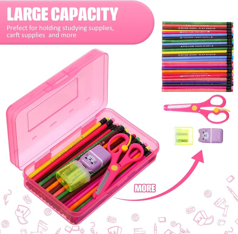 Leelosp 12 Pack Plastic Box Clear Case with Lid Snap Closure Hard Large Capacity Box Storage Organizer Holder for Kid Adult(Pink) - Image 3