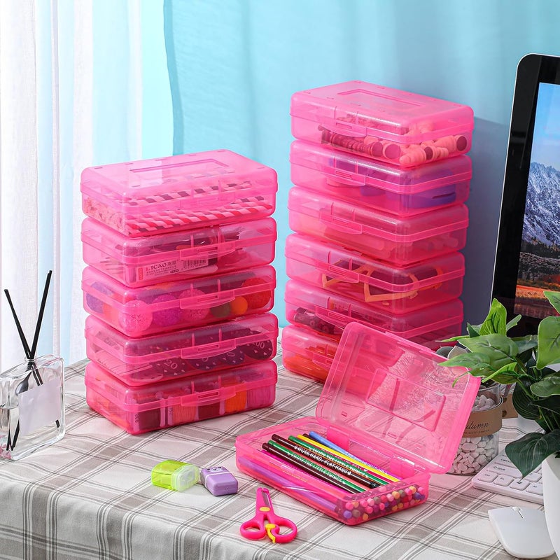 Leelosp 12 Pack Plastic Box Clear Case with Lid Snap Closure Hard Large Capacity Box Storage Organizer Holder for Kid Adult(Pink) - Image 4