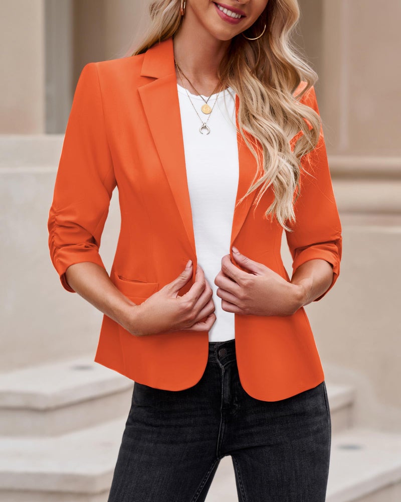 LookbookStore Womens Casual 3/4 Sleeve Blazer - Vibrant Orange, Size 12/14 - Image 2