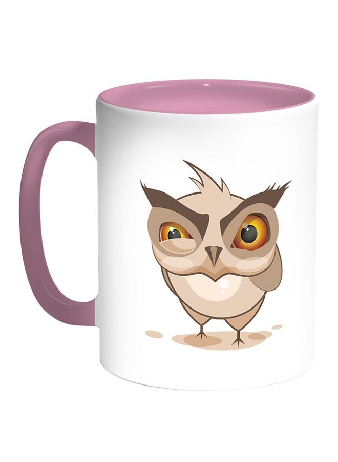 RKN Owl Printed Coffee Mug White/Pink 11ounce - Image 1