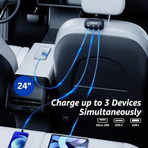Superlit 3-in-1 Retractable Backseat Car Charger – Headrest Mount Charging Station for Uber, Lyft and Rideshare Drivers, Fast Multi USB Charging Device for Passengers Compatible with All Phones - Image 3