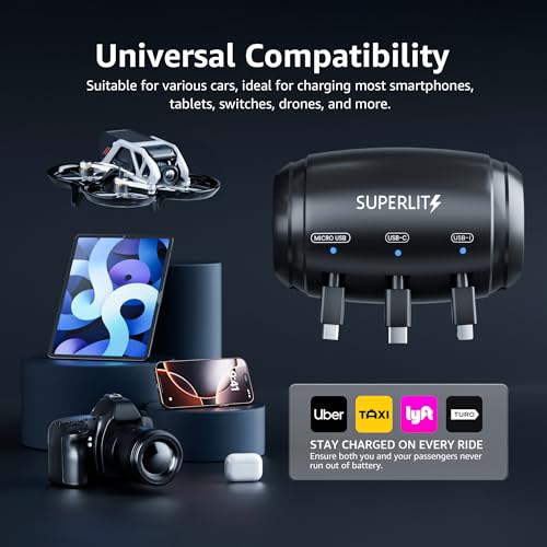 Superlit 3-in-1 Retractable Backseat Car Charger – Headrest Mount Charging Station for Uber, Lyft and Rideshare Drivers, Fast Multi USB Charging Device for Passengers Compatible with All Phones - Image 4