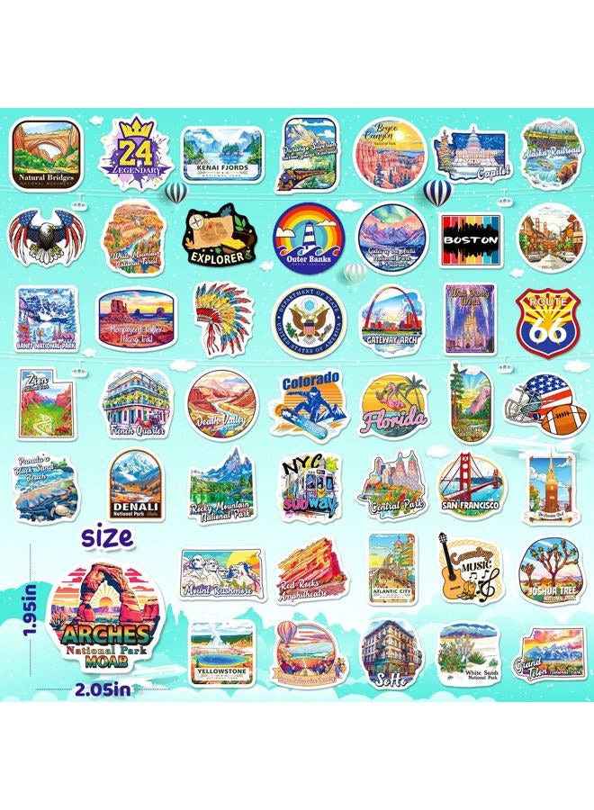 WAKEMOODEI 200 US Travel Stickers, USA State Travel Stickers for Laptop Water Bottle Journal Scrapbook, National Park Landmark Vinyl Decals for Suitcase Luggage - Image 2