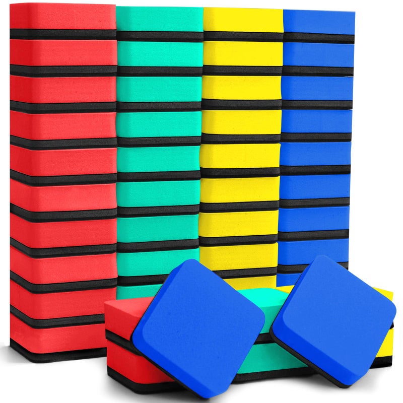EAONE 48 Pack Dry Erase Eraser, Magnetic Whiteboard Cleaner Mini Chalkboard Cleansers for Classroom, School, Office, Home (4 Color Assorted, 1.97 x 1.97 Inch)