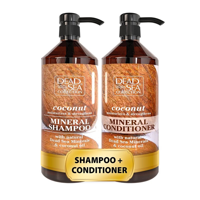 Dead Sea Collection Shampoo and Conditioner Set with Coconut Oil  Hydrating Softening Hair Products with Dead Sea Minerals for All Hair Types  Set of 2 Bottles 338  306 Fl Oz