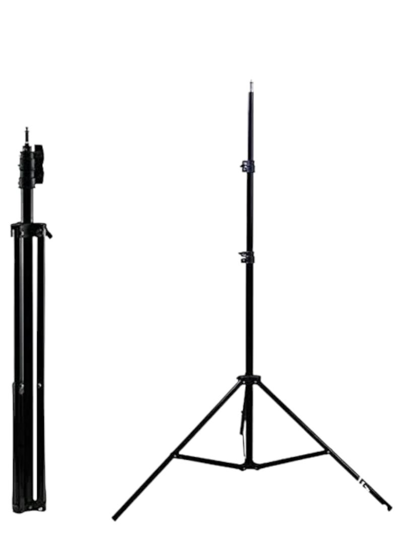 2M Metal Tripod Ring Light Stand for Camera and Mobile Phone, Black