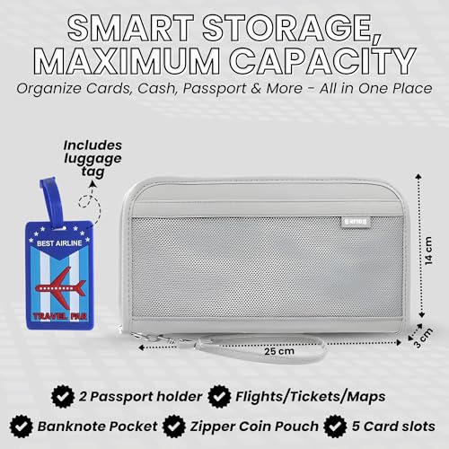 OCEANEVO RFID Blocking Passport Holder for Travel with Luggage Tag, Passport Cover for Men & Women, Passport Pouch for Ticket, Cards, Documents - 25 x 14 x 3 Cm - Grey - Image 2
