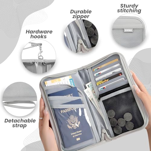OCEANEVO RFID Blocking Passport Holder for Travel with Luggage Tag, Passport Cover for Men & Women, Passport Pouch for Ticket, Cards, Documents - 25 x 14 x 3 Cm - Grey - Image 3