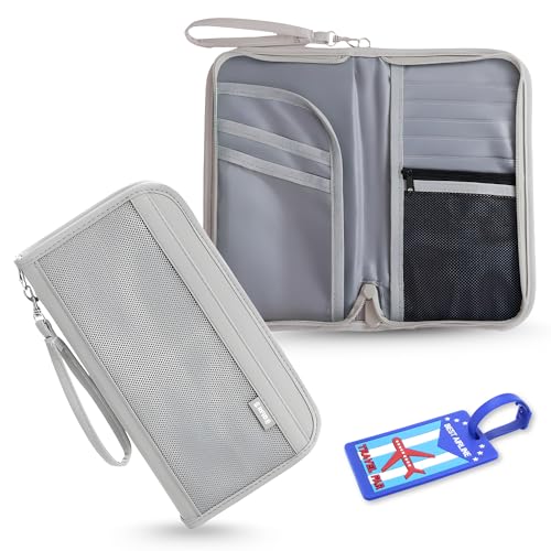 OCEANEVO RFID Blocking Passport Holder for Travel with Luggage Tag, Passport Cover for Men & Women, Passport Pouch for Ticket, Cards, Documents - 25 x 14 x 3 Cm - Grey - Image 1