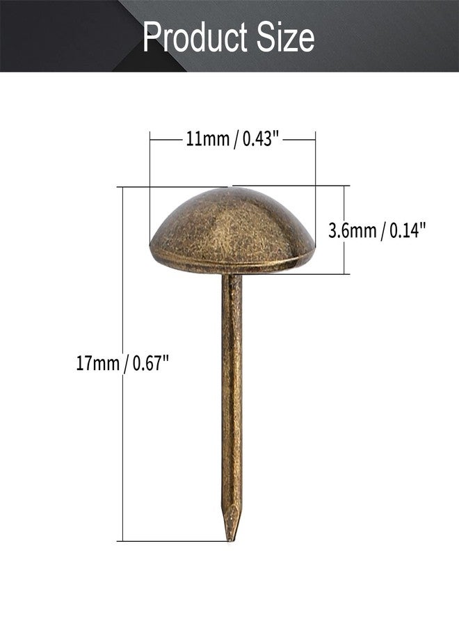 MroMax 11x17mm 200Pcs Round Domed Head Upholstery Nails Pins Decorative Tacks Kit Antique Finish Thumb Tack Push Pins for Nickel Finish Furniture DIY Bronze Tone - Image 2