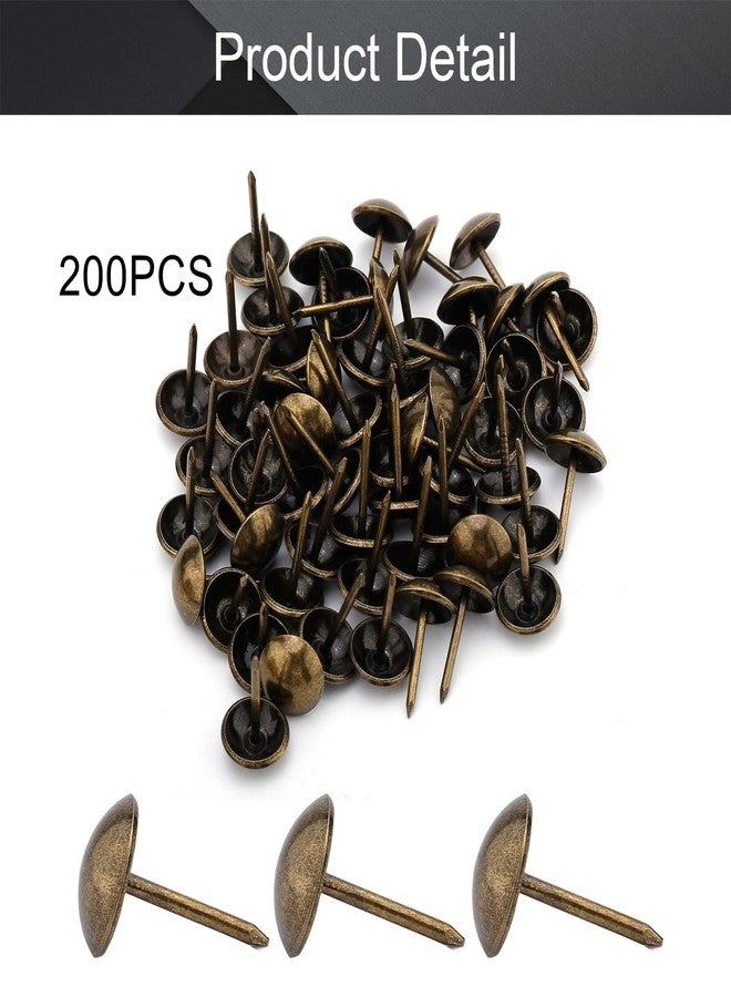 MroMax 11x17mm 200Pcs Round Domed Head Upholstery Nails Pins Decorative Tacks Kit Antique Finish Thumb Tack Push Pins for Nickel Finish Furniture DIY Bronze Tone - Image 4