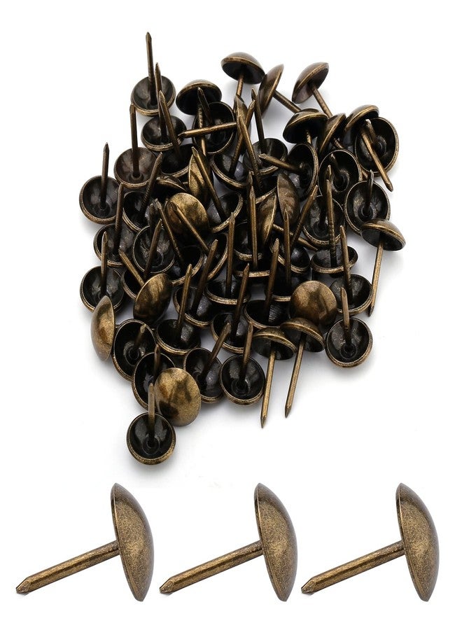 MroMax 11x17mm 200Pcs Round Domed Head Upholstery Nails Pins Decorative Tacks Kit Antique Finish Thumb Tack Push Pins for Nickel Finish Furniture DIY Bronze Tone - Image 1