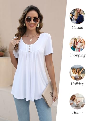 BeadChica Women's Tunic Tops For Leggings Short Sleeve Shirts Botton Up Casual Ruched Blouses Clothing Floral-XL Purple - Image 5