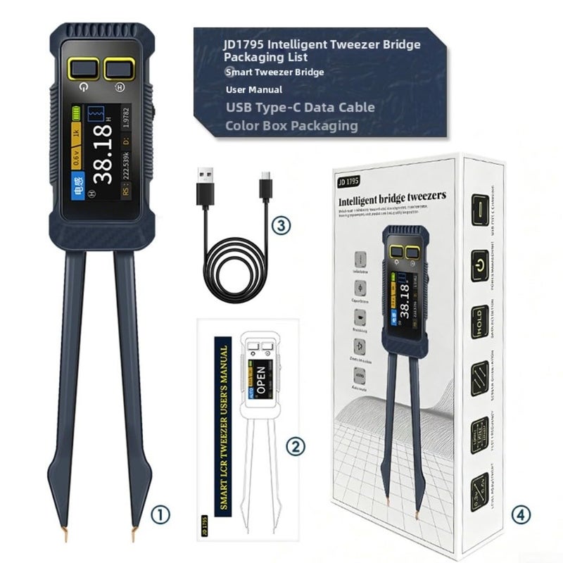 SMD LCR Meter with Capacitance Resistance Inductance Test and Rechargeable Type C Battery Black - Image 1