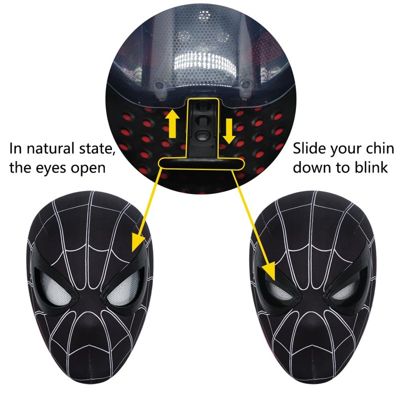 Tarrshiney Spider Hero Black Mask with Movable Mechanical Eyes - Homecoming Super Hero Full Mask with Moving Lenses - Cosplay Wearable Prop for Gift - Image 3