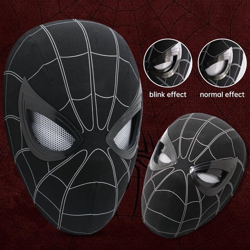 Tarrshiney Spider Hero Black Mask with Movable Mechanical Eyes - Homecoming Super Hero Full Mask with Moving Lenses - Cosplay Wearable Prop for Gift - Image 5