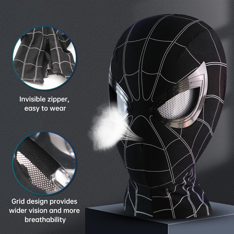 Tarrshiney Spider Hero Black Mask with Movable Mechanical Eyes - Homecoming Super Hero Full Mask with Moving Lenses - Cosplay Wearable Prop for Gift - Image 4