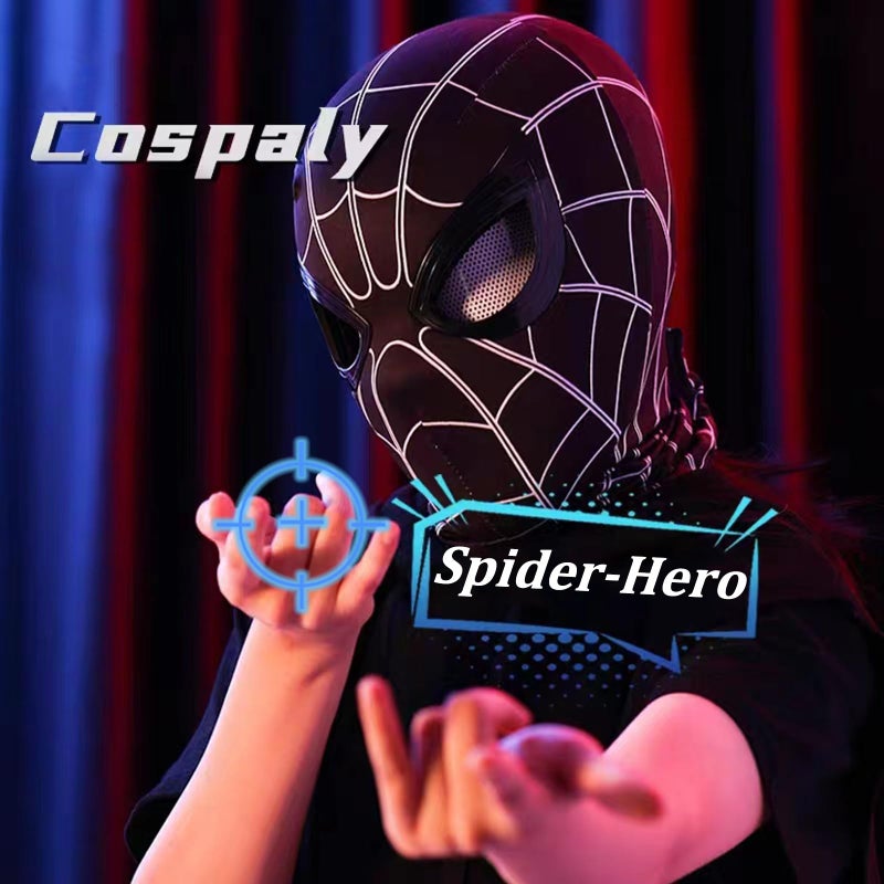 Tarrshiney Spider Hero Black Mask with Movable Mechanical Eyes - Homecoming Super Hero Full Mask with Moving Lenses - Cosplay Wearable Prop for Gift - Image 2