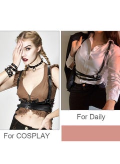 SYOSI Women'S Punk Belt PU Leather Tight Adjustable Belt Undershirt Layered Belly Chain Black Harness Belt Waist Chain  - Image 4