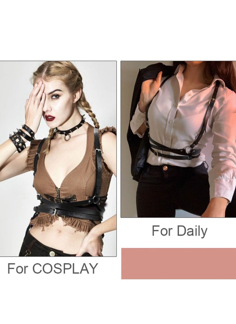 SYOSI Women'S Punk Belt PU Leather Tight Adjustable Belt Undershirt Layered Belly Chain Black Harness Belt Waist Chain  - Image 4