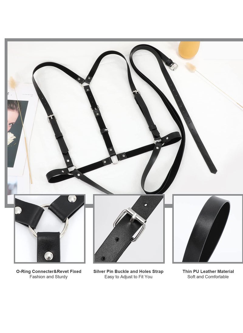 SYOSI Women'S Punk Belt PU Leather Tight Adjustable Belt Undershirt Layered Belly Chain Black Harness Belt Waist Chain  - Image 5