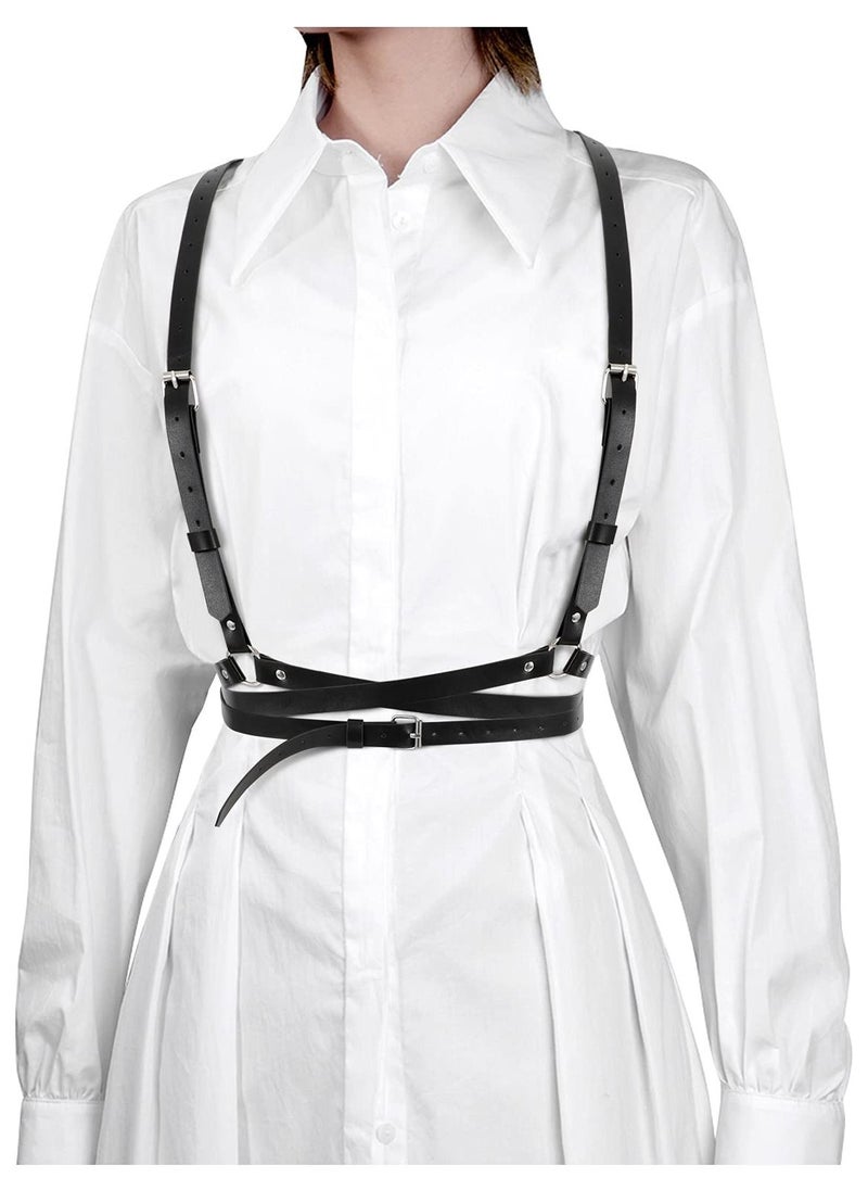 SYOSI Women'S Punk Belt PU Leather Tight Adjustable Belt Undershirt Layered Belly Chain Black Harness Belt Waist Chain  - Image 1