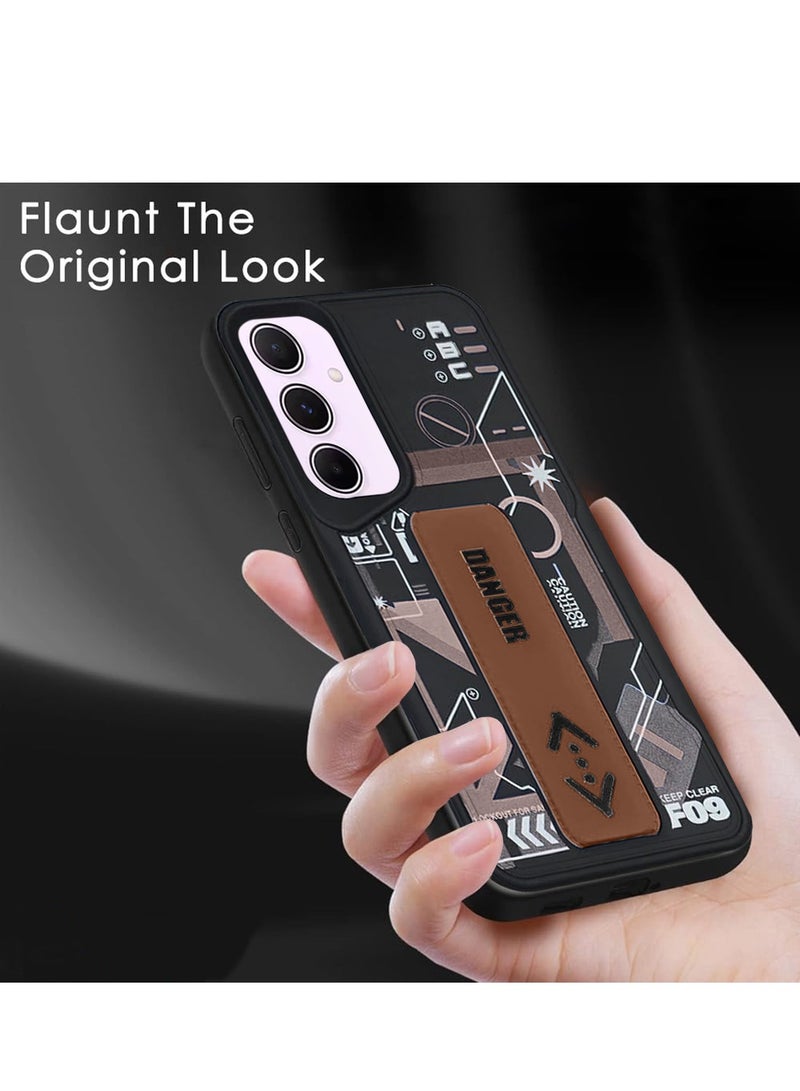Techie غطاء خلفي سيليكوني للأزياء مع مقبض يد مغناطيسي وحامل لهاتف سامسونج جالاكسي A55 - أسود/بني - Image 3