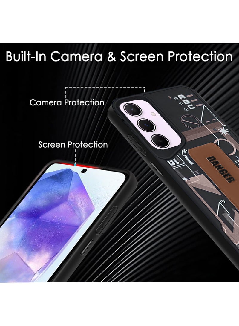 Techie غطاء خلفي سيليكوني للأزياء مع مقبض يد مغناطيسي وحامل لهاتف سامسونج جالاكسي A55 - أسود/بني - Image 5